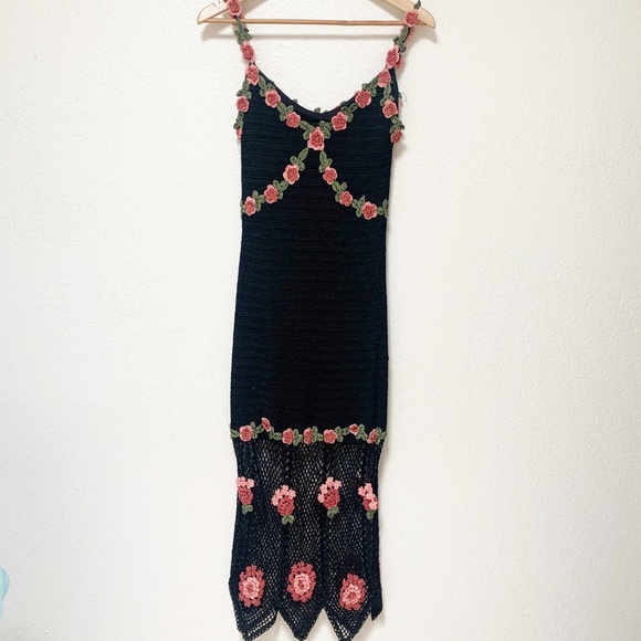 Sue Wong Dresses & Skirts - Sue Wong | Black Knit Floral Trim Cocktail Dress M